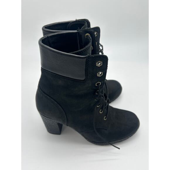 Timberland Women's Glancy Black Mid Lace-Up Heel Boots Size 8.5 OrthoLite Chunky - Picture 7 of 11